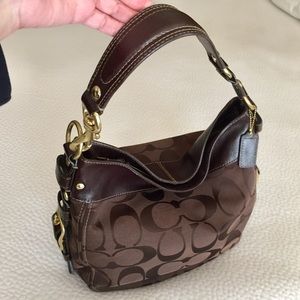 Brown leather and monogram canvas Coach handbag